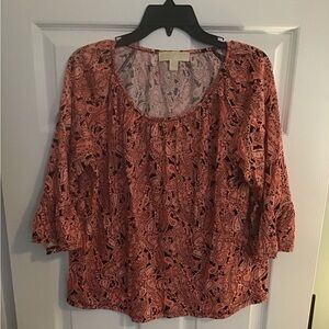 Michael Kors Long Sleeve Blouse Women's Size Large Pink With Pattern